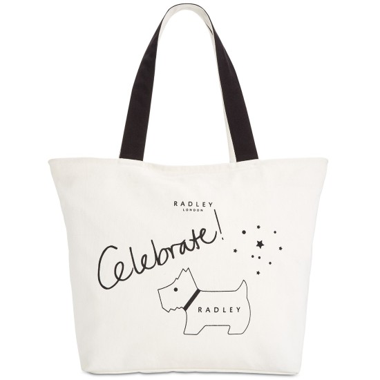  Celebrate Canvas Top Zip Tote Handbag, Black/White, L
