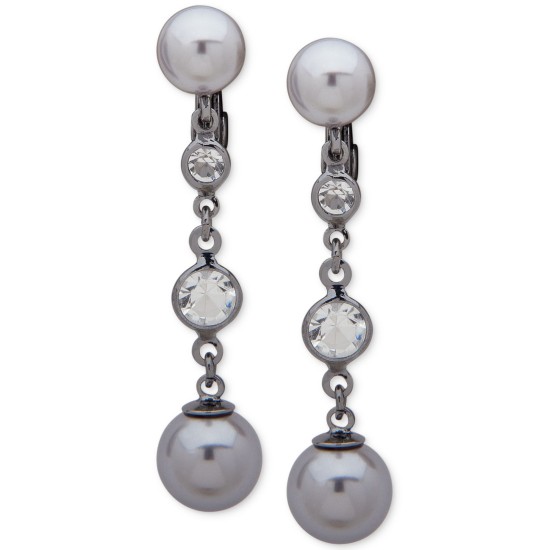 Ralph Lauren Clip Glass Pearl Drop Earrings, Gray