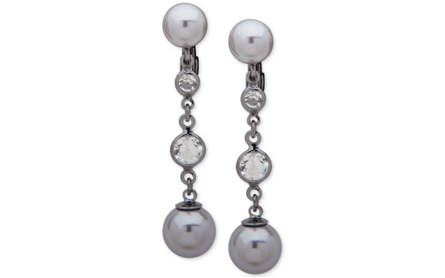 Ralph Lauren Clip Glass Pearl Drop Earrings, Gray