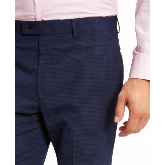  Mens Check Stretch Dress Pants (Navy,34X32)