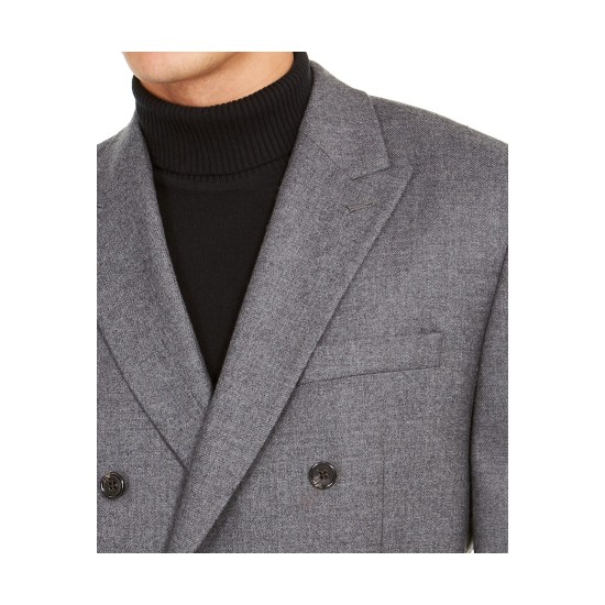 Men’s Classic-Fit Double-Breasted Ultra Flex Coat, Grey, 38 R