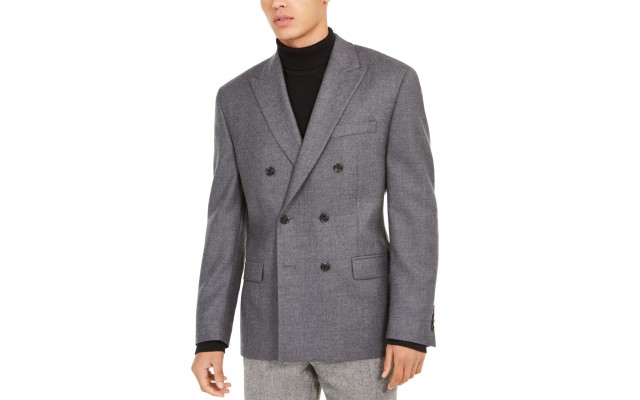  Men’s Classic-Fit Double-Breasted Ultra Flex Coat, Grey, 38 R