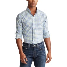 Ralph Lauren Men’s Classic Fit Stretch Poplin Shirt (Blue/Yellow, XL)