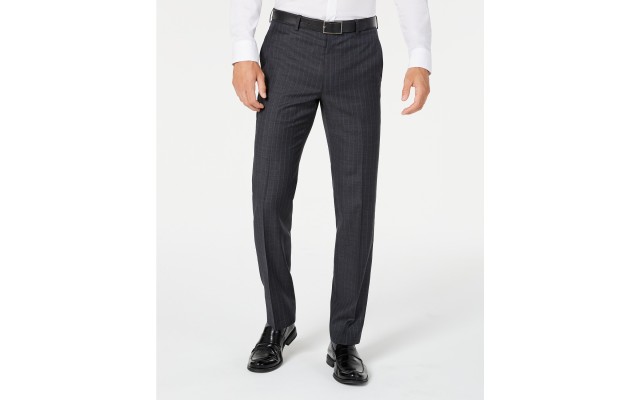  Men’s Classic-Fit UltraFlex Stretch Charcoal/Blue Stripe Suit Pants, Charcoal, 30×30