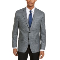 Ralph Lauren Men’s Classic-Fit Ultraflex Stretch Houndstooth Check Silk & Wool Sport Coat, Gray/Blue, 36R