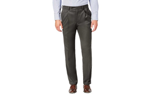  Men’s Classic-Fit UltraFlex Stretch Micro-Twill Pleated Dress Pants (Grey, 38×30)