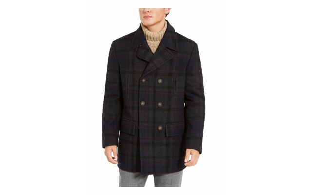 Ralph Lauren Men’s Double Breasted Tartan Plaid Coats, Navy, 38R