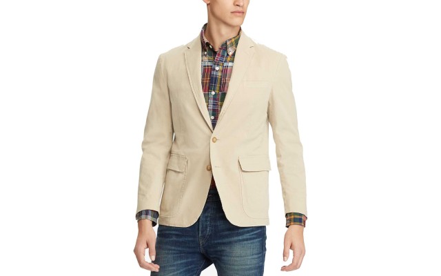 Ralph Lauren Men’s Garment Dyed Cotton Stretch Sportcoat (Khaki, 42R)