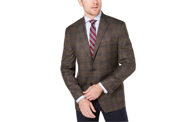  Men’s Plaid Jacket, Light Brown, 46 R