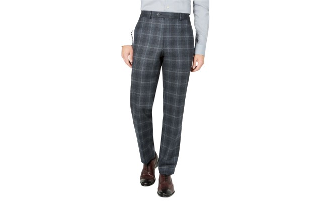  Men’s Plaid Ultra-Flex Dress Pants Charcoal, 33X32