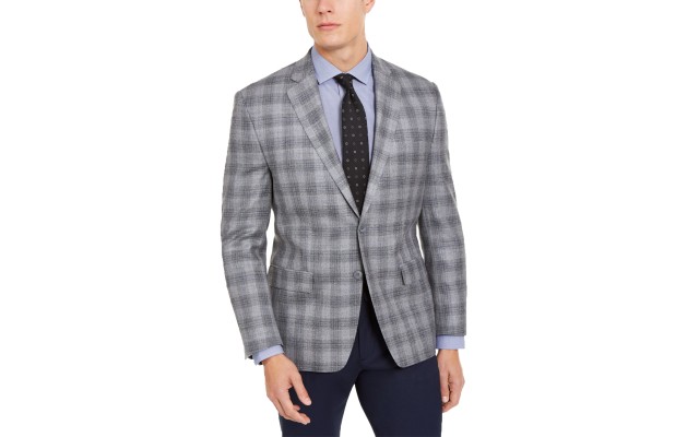  Men’s Plaid Window Pane Blazer Jacket (Gray, 40)