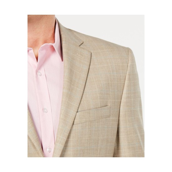  Men’s Window Pane Blazer Jacket (Tan, 42 R)