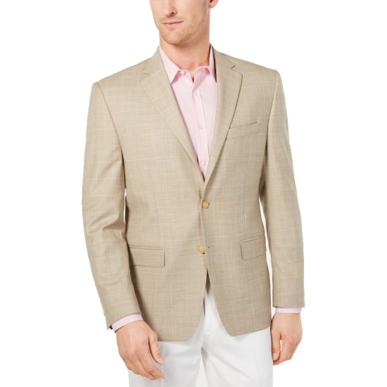  Men’s Window Pane Blazer Jacket (Tan, 42 R)