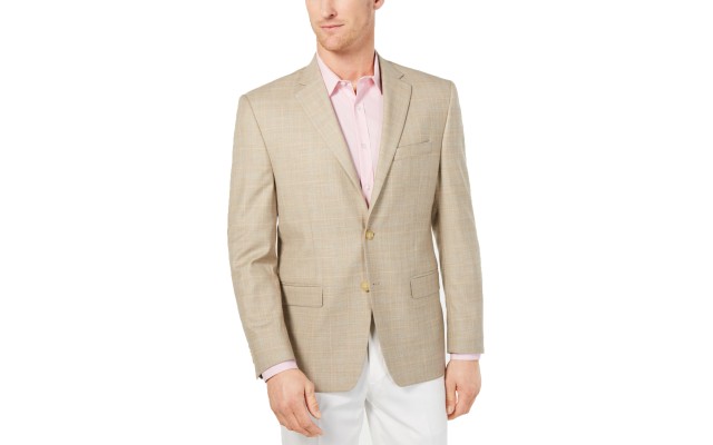  Men’s Window Pane Blazer Jacket (Tan, 42 R)