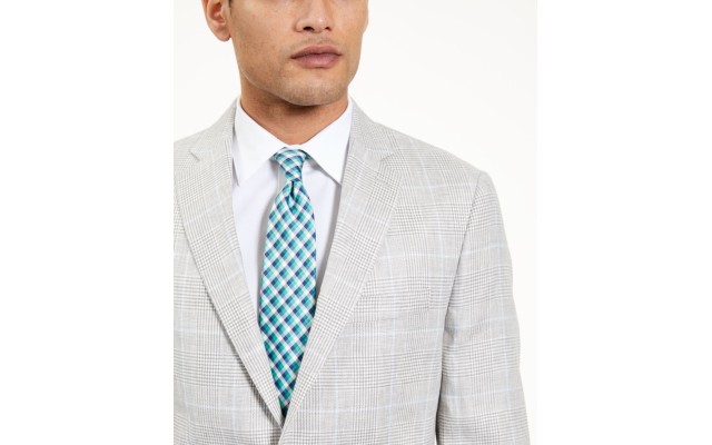  Men’s Window Pane Sport Coat,Grey/Blue, 42T
