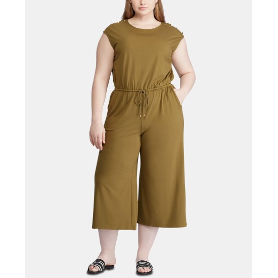 Ralph Lauren Womens Plus Dreshima Knit Cap Sleeves Jumpsuit, Green, 2X