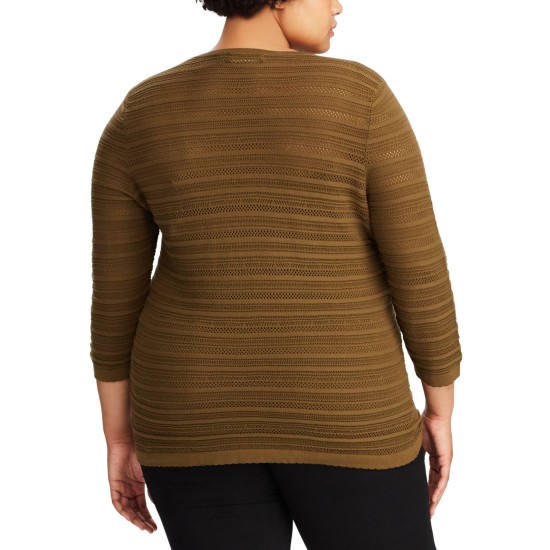 Ralph Lauren Womens Plus Ruthie Eyelet 3/4 Sleeve Sweater 2X – Green
