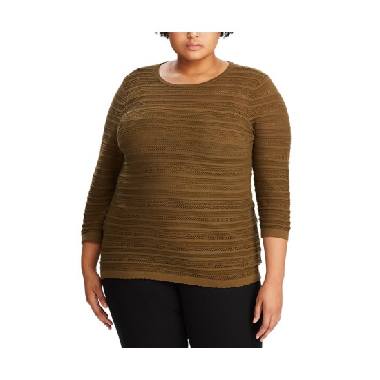 Ralph Lauren Womens Plus Ruthie Eyelet 3/4 Sleeve Sweater 2X – Green