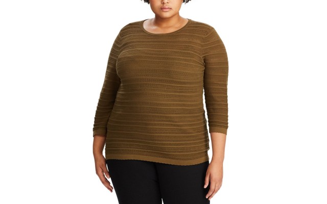 Ralph Lauren Womens Plus Ruthie Eyelet 3/4 Sleeve Sweater 2X – Green