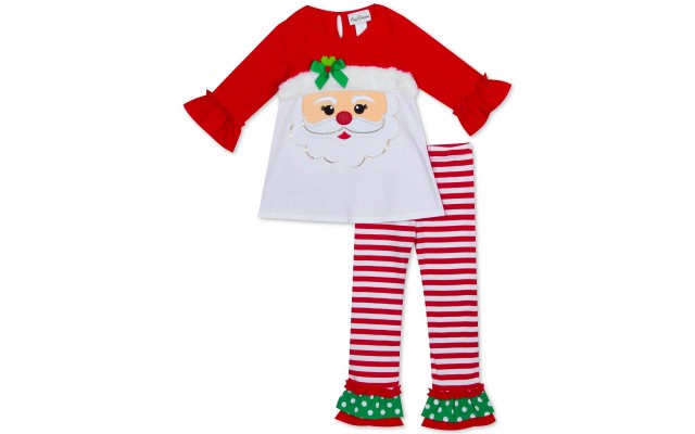  Little Girls 2-Pc. Santa Face Top & Striped Leggings Set (Red, 6)