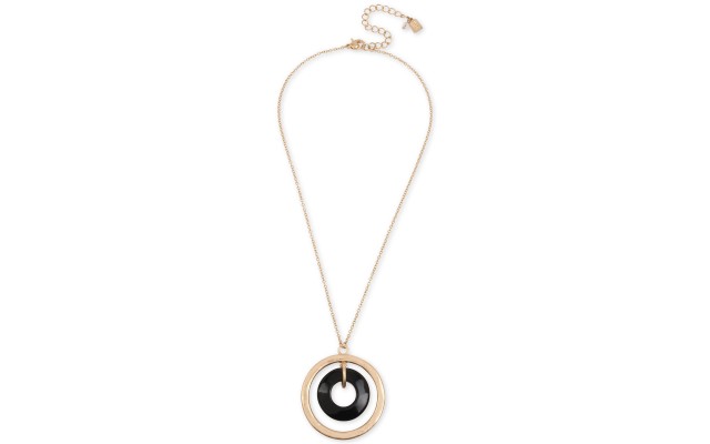  Gold-Tone Orbital Pendant Necklace, 18″ + 2″ extender, Black