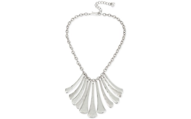  Silver-Tone Sculptural Fan Statement Necklace(17+3)