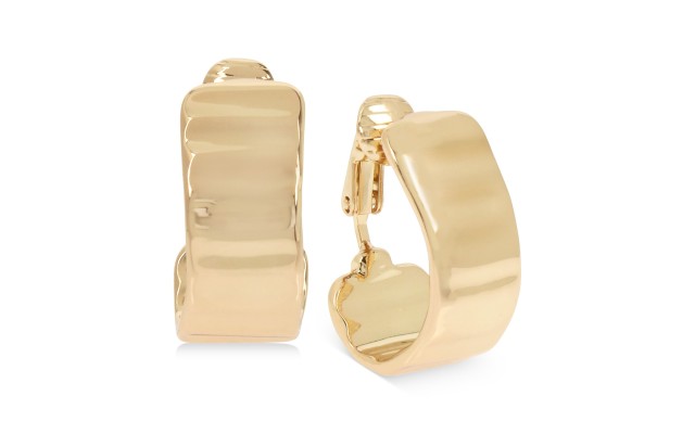  Soho Small Gold-Tone Wavy Hoop Clip-On Earrings 3/4″