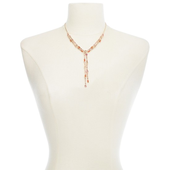 Rose Gold-Tone Multi-Crystal Lariat Necklace, 17″ + 3″ extender, Red