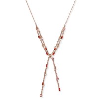 Rose Gold-Tone Multi-Crystal Lariat Necklace, 17″ + 3″ extender, Red