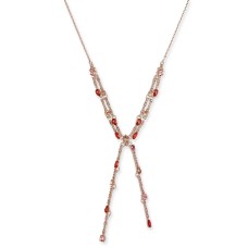 Rose Gold-Tone Multi-Crystal Lariat Necklace, 17″ + 3″ extender, Red