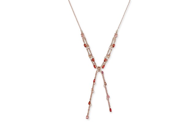 Rose Gold-Tone Multi-Crystal Lariat Necklace, 17″ + 3″ extender, Red