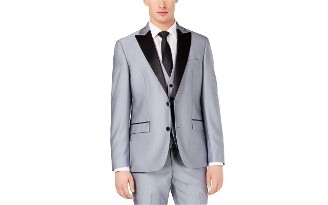  Distinction Men’s Slim-Fit Stretch Tuxedo Jacket, Silver, 40R