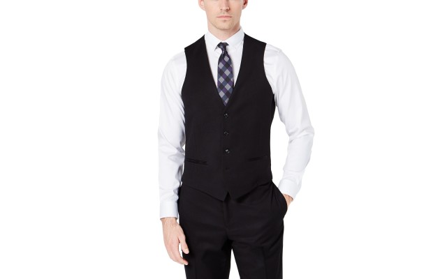  Distinction Men’s Slim-Fit Stretch Tuxedo Suit Vest, Black, S