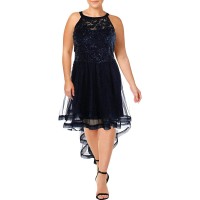 Say Yes to the Prom Trendy Plus Size Embellished High-Low Dress (Navy, 22)