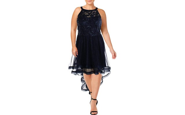  Trendy Plus Size Embellished High-Low Dress (Navy, 22)