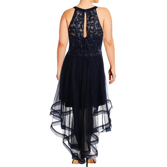  Trendy Plus Size Embellished High-Low Dress (Navy, 22)