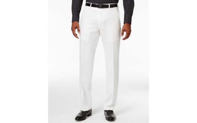  Men’s Classic-Fit White Linen Dress Pants (White, 38X32)