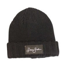 Sean John Men’s Woven Label Double Roll Cuff Beanie (Charcoal)