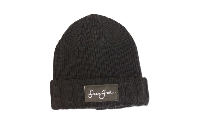  Men’s Woven Label Double Roll Cuff Beanie (Charcoal)