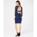  Juniors’ Open-Back Lace Bodycon Dress (Navy, XS)
