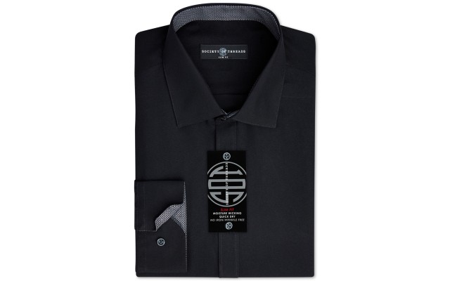  Men's Slim-Fit Non-Iron Performance Solid Dress Shirt, Black, Medium