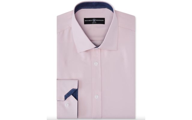  Men’s Slim-Fit Non-Iron Stretch Solid Dress Shirt (Pink, Large)