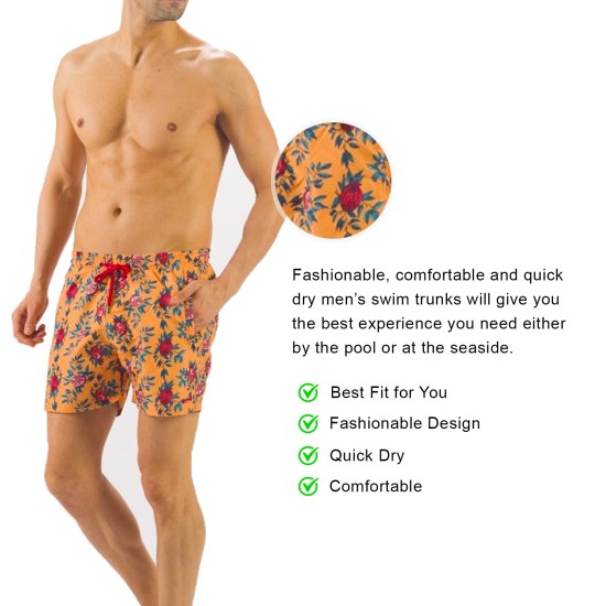 Solid Colored & Printed Quick Dry Summer Swim Trunks for Men, Swimwear, Bathing Suits, Swim Shorts with Various Colors & Designs, Flowers, XX-Large