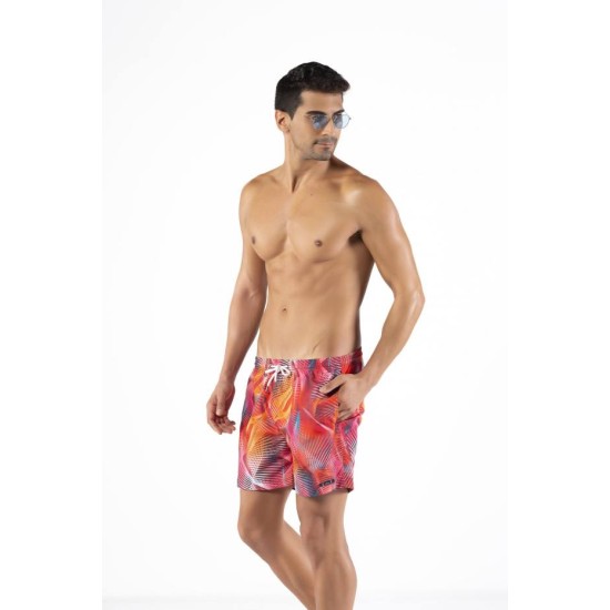 Solid Colored & Printed Quick Dry Summer Swim Trunks for Men, Swimwear, Bathing Suits, Swim Shorts with Various Colors & Designs, Abstract Red, 3X-Large