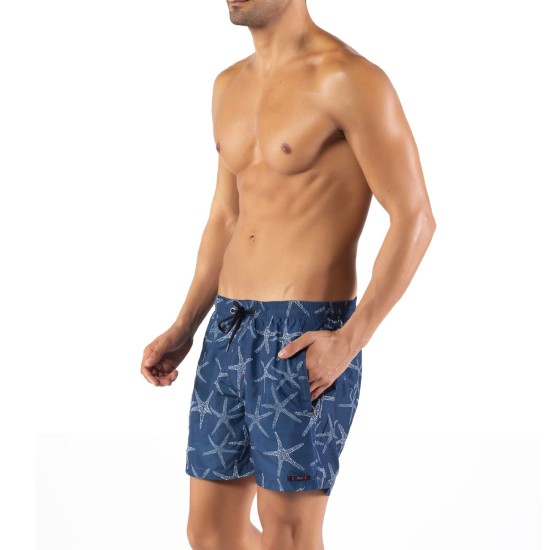 Solid Colored & Printed Quick Dry Summer Swim Trunks for Men, Swimwear, Bathing Suits, Swim Shorts with Various Colors & Designs, Starfish-blue, 3X-Large
