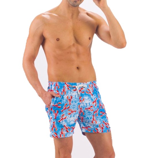 Solid Colored & Printed Quick Dry Summer Swim Trunks for Men, Swimwear, Bathing Suits, Swim Shorts with Various Colors & Designs, Crabs Blue, Small