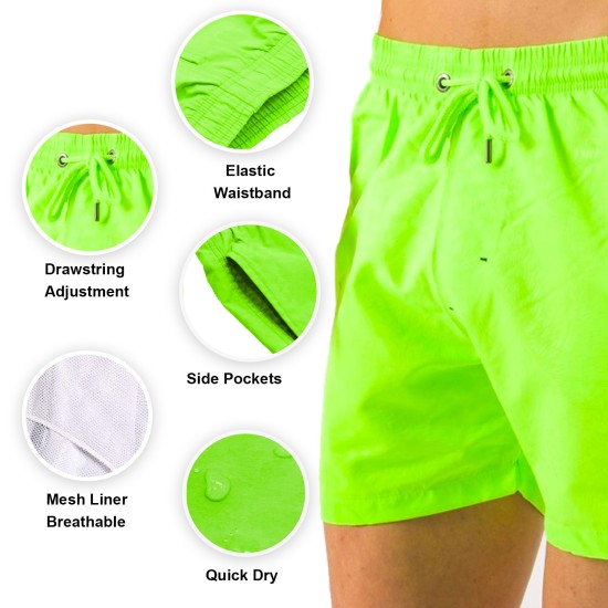 Solid Colored & Printed Quick Dry Summer Swim Trunks for Men, Swimwear, Bathing Suits, Swim Shorts with Various Colors & Designs, Green, 3X-Large