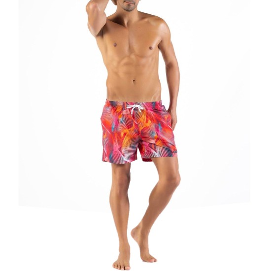 Solid Colored & Printed Quick Dry Summer Swim Trunks for Men, Swimwear, Bathing Suits, Swim Shorts with Various Colors & Designs, Abstract Red, Small