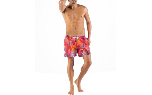 Solid Colored & Printed Quick Dry Summer Swim Trunks for Men, Swimwear, Bathing Suits, Swim Shorts with Various Colors & Designs, Abstract Red, Small