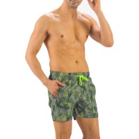 Solid Colored & Printed Quick Dry Summer Swim Trunks for Men, Swimwear, Bathing Suits, Swim Shorts with Various Colors & Designs, Leaves Green, Small